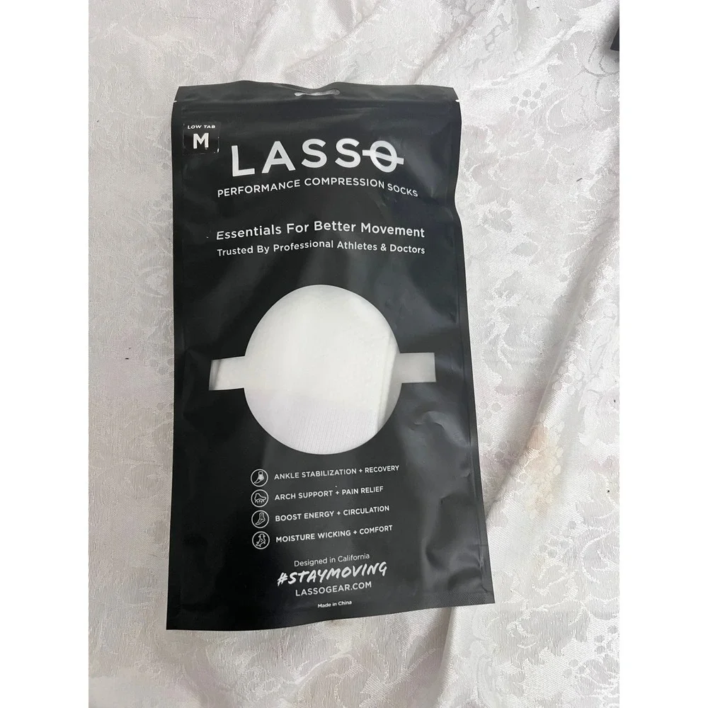 Lasso Performance Compression Socks White Low Tab Med LSO-LOW-TAB-WHT-M 2 Pack